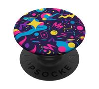 Bright Pink Blue Yellow Retro 80s 90s Cosmic Shape Pattern PopSockets Adhesive PopGrip