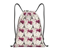 Bright Pink Flower Eiffel Tower Unisex Drawstring Bag Adjustable Drawstring Backpack Portable Gym Sack For Hiking Sports Gym