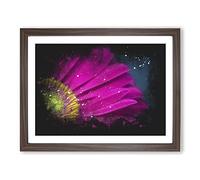 Bright Pink Gerbera Flower Paint Splash Modern Art Framed Print | A4 Walnut Framed Wall Art | Ready to Hang | Modern Floral Picture | Living Room Bedroom Lounge Office