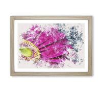Bright Pink Gerbera Flower Watercolour Framed Print | A2 Oak Framed Wall Art | Ready to Hang | Modern Floral Picture | Living Room Bedroom Lounge Office