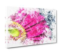 Bright Pink Gerbera Flower Watercolour Modern Canvas Wall Art Print Ready to Hang, Framed Picture for Living Room Bedroom Home Office Décor, 30x20 Inch (76x50 cm)