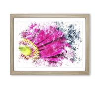 Bright Pink Gerbera Flower Watercolour Modern Framed Print | A4 Oak Framed Wall Art | Ready to Hang | Modern Floral Picture | Living Room Bedroom Lounge Office