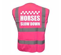 Bright Pink High Visibility Vest with White HORSES SLOW DOWN - HORSE RIDING By Brook Hi Vis Medium