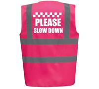 Bright Pink High Visibility Vest with White PLEASE SLOW DOWN - HORSE RIDING By Brook Hi Vis Large
