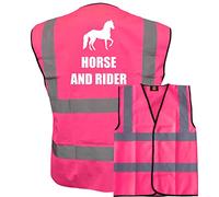 Bright Pink High Visibility Vest with White Text HORSE AND RIDER WITH IMAGE- HORSE RIDING By Brook Hi Vis XX-Large