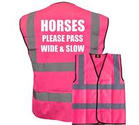 Bright Pink High Visibility Vest with White Text HORSES PLEASE PASS WIDE & SLOW- HORSE RIDING By Brook Hi Vis XXX-Large