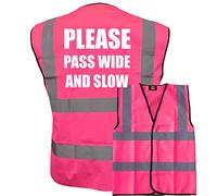 Bright Pink High Visibility Vest with White Text PLESE PASS WIDE AND SLOW DOWN - HORSE RIDING By Brook Hi Vis Medium