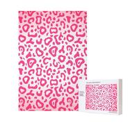 Bright Pink Leopard Skin Pattern 300 Pices Wooden Jigsaw Puzzle for Adult Family Fun