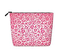 Bright Pink Leopard Skin Pattern, Cosmetic Bag Imitation Linen Makeup Bag Portable Travel Toiletry Bag
