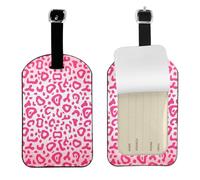 Bright Pink Leopard Skin Pattern,Luggage Tags Pu Leather Name Tag Travel Suitcase Identifier ID Tags Durable Baggage Label 2 pcs
