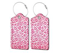 Bright Pink Leopard Skin Pattern,Luggage Tags Pu Leather Name Tag Travel Suitcase Identifier ID Tags Durable Luggage Label 2 pcs