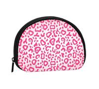 Bright Pink Leopard Skin Pattern, Women's Storage Bag Shell Makeup Bag Small Coin Purse Shell Change Pouch