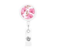 Bright Pink Purple Floral Pattern, Retractable Badge Holder,Badge Reels Holder with ID Clip Alligator Clip