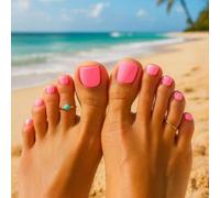 Bright Pink Square French Tip Press-On Toe Nails 24PCS - Short False Nails with Adhesive Tabs for Women, Easy Application, Natural Look for Summer Beach Vacations, Pedicure Design, Manicure Kit,