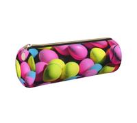 Bright Pink Tennis Balls Print Adults Pencil Case Stylish Pen Pouch Stationery Organizer Everyday Travel Versatile