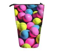 Bright Pink Tennis Balls Print Pencil Case Adjustable Pen Bag Office Travel Multifunctional Stationery Organizer
