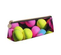 Bright Pink Tennis Balls Print PVC Coin Purse Money Bag Makeup Case Pencil Pouch Zipper stationery case Women Men, White, One Size, Simple