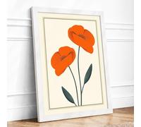 Bright Poppies Study Botanical Framed Wall Art Print A3 (42×29.7cm) White, Wall Decor for Living Room, Bedroom, Office & Home, Ready to Hang, Art Gift