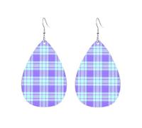 Bright Purple Cyan Tartan Purple Blue Hand-Draw Stripes Women Earrings Candy Colored Lightweight Double-Side Printed Drop Dangle Earring