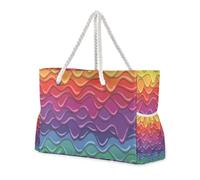 Bright Rainbow Chocolate Cream Glaze Pattern Portable Tote Shoulder Bag with Side Pocketes Bags for Travel with Zippered Pockets