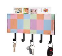 Bright Rainbow Colorful Plaid Wall Mounted Key Hook | Decorative Key Hanger With 5 Hooks Multifunctional Wall Mounted Key Hook For Entrance Hallway Home Decor 7.1 x 4.3 Inches