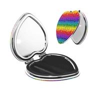Bright Rainbow Compact Mirror Pocket Mirror, Small Travel Makeup Mirror for Women, 1X/2X Magnification Portable Mirror, Cute Mini Mirror for Purse - Heart