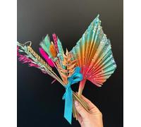 Bright rainbow dried flower cake topper palm spear. Dried flower cake toppers, bright dried flower palm spear orange, pink, gold turquoise dried flower cake topper