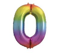 Bright Rainbow Number 0 - Large Helium Foil Balloon - Birthday Party Wedding Anniversary Decoration - 101cm (2 Pack)