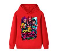 (bright red, 110cm) Kpop Demon Hunter Girls Group Middle and Large Children's Boys and Girls Hoodies Sweatshirt B1213