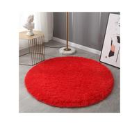 (Bright red, 120*120cm) Solid color long-haired silk round carpet, floor mat, living room and bedroom bed blanket, rocking chair cushion