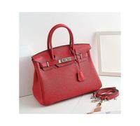 (Bright red, 35*26*19cm) Ladies Women Leather Handbag Birkin First Layer Cowhide Leather Tote Bag Commuter Crossbody Kelly Handbag