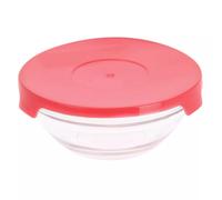 (Bright Red) 5pcs Glass Bowls Food Storage with Colour Lids Kitchen Stackable Container Set