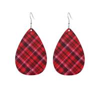 Bright Red Black Checkered Bright Red Black Checkered Women Earrings Candy Colored Lightweight Double-Side Printed Drop Dangle Earring