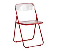 Bright Red Clear Acrylic Folding Chair - Stackable Metal Frame with PVC Seat for Indoor & Outdoor Use - Portable Space-Saving Design Perfect for Events & Gatherings
