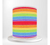 Bright Red Orange Blue Green Yellow Rainbow Stripes Vibrant Playful Wrap Around Print A4 Edible Paper Icing Sheet Cake Topper Side Ribbon Border Decor for Personalised Themed Decorations
