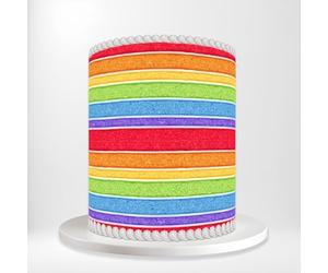 Bright Red Orange Blue Green Yellow Rainbow Stripes Vibrant Playful Wrap Around Print A4 Edible Paper Icing Sheet Cake Topper Side Ribbon Border Decor for Personalised Themed Decorations