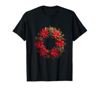 Bright Red Poinsettia and Greenery Circle T-Shirt