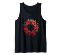 Bright Red Poinsettia and Greenery Circle Tank Top