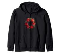 Bright Red Poinsettia and Greenery Circle Zip Hoodie