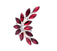 Bright Red Rhinestone Bouquet Brooch Crystal Leaf Shape Alloy