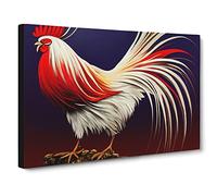 Bright Rooster Canvas Print | Gallery Wrapped 30mm Frame Wall Art | 30x20 inches | Ready to Hang | Contemporary Picture | Living Room Bedroom Lounge Office