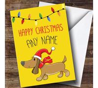 Bright Sausage Dog Christmas Personalised Card - Personalised Cute Christmas Card, Special Christmas Card