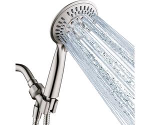 BRIGHT SHOWERS 9 Spray Settings Shower Head with Handheld High Pressure Brushed Nickel Hand Held Showerhead with 60 Inch Stainless Steel Hose and Adju