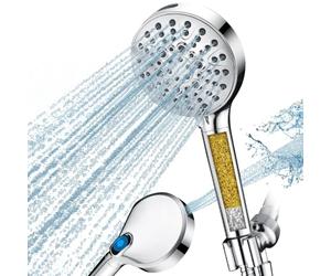 Bright Showers Filtered Shower Head with Hand Shower, High Pressure Shower Head with 9 Spray Modes, Long Hose and Bracket, Water Softener Filters Beads for Hard Water, Removes Chlorine, Chrome