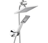 Bright Showers - Handheld Shower Head and Overhead Rain Shower Combo Set - Includes Wall Suction Bracket, 3-Way Diverter Mount and 5 ft. Stainless Steel Hose - Chrome Finish