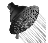BRIGHT SHOWERS High Pressure Rain Shower Head, Fixed Shower Head with 5 Jet Settings, Adjustable Angle and Anti-Clogging Nozzles, Matte Black