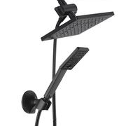 BRIGHT SHOWERS Rainfall Shower Head with Handheld Shower, Square High Pressure Shower Head with Rainfall and Handheld Detachable Double Shower with Anti-Clogging Jets, 60" Hose, Matte Black