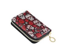 Bright Skulls Vibrant Red Floral Womens Wallet Zip Around Cute Card Holder RFID Blocking Decorative Zipper Wallet with Coin Pouch