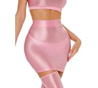 Bright Solid Shaping Mini Skirt for Women Essential Quick Dry Shiny Oily Bodycon Skirt Light Weight Clubwear Pencil Skirt Pink XL