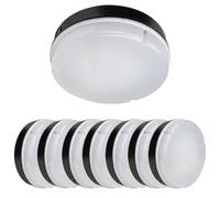 Bright Source 10x Wall & Ceiling Round Utility LED Bulkhead, Black, Microwave Sensor, Switchable Wattage 9W 14W 18W, IP65, 120° Beam Angle, Switchable 3CCT Colour Temperature 3000K 4000K 6000K